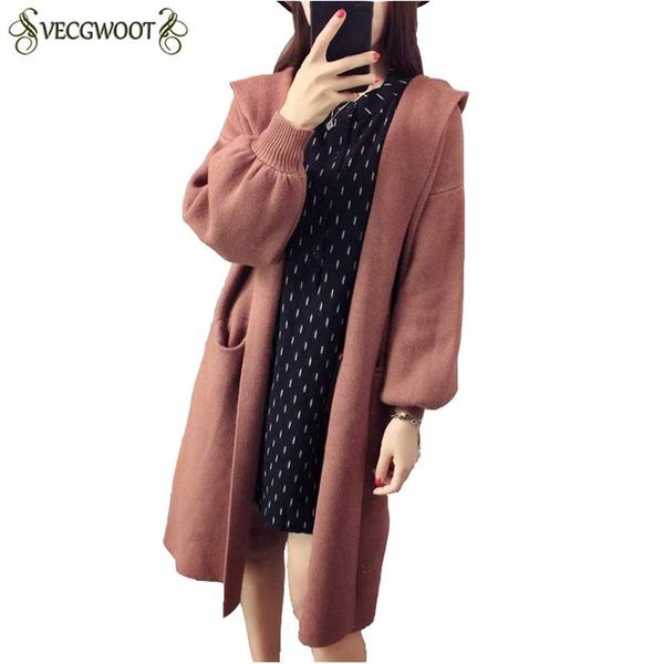 

fashion knit cardigant 2018 autumn winter new women sweater jacket hooded pure color females coat slim medium long sweater pr326, White;black