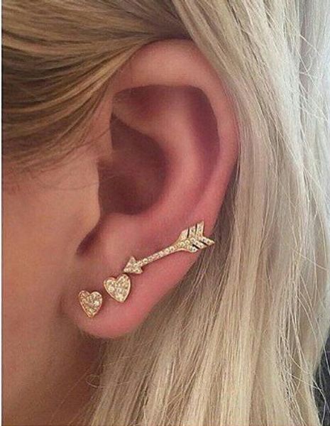 

stylish heart & arrow stud earrings gold tone rhinestone decorated stud earrings jewelry gifts for her, Golden;silver