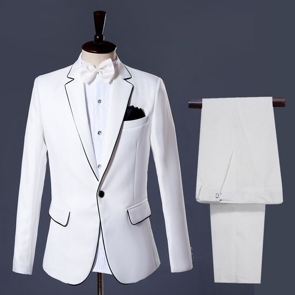 

fashion white slim fit men wedding tuxedos groom tuxedos notch lapel one button men blazer 2 piece suit(jacket+pants+tie) 2080, Black;gray