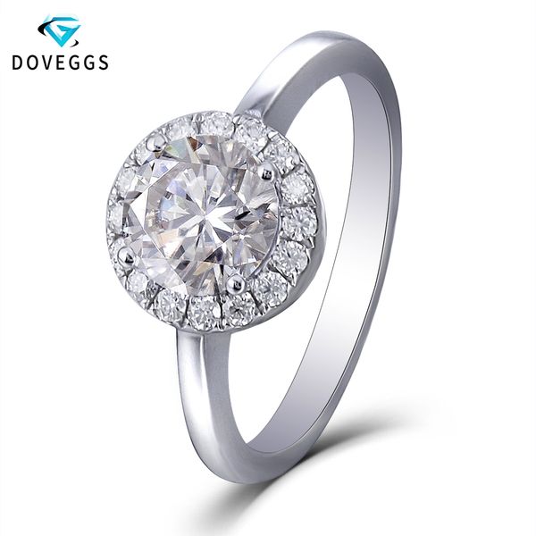 

doveggs 14k white gold moissanite halo engagement ring for women center 1.5ct 7.5mm f color vvs moissanite ring 1.4mm side stone, Golden;silver