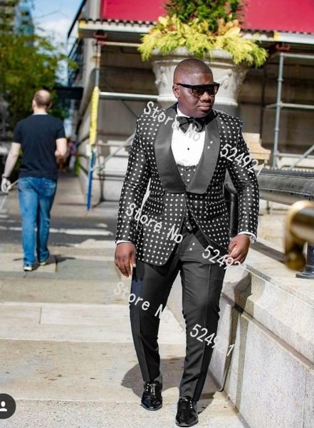 

new style groomsmen black with white dot groom tuxedos shawl lapel men suits side vent wedding/prom man ( jacket+pants+tie+vest ) l3, Black;gray