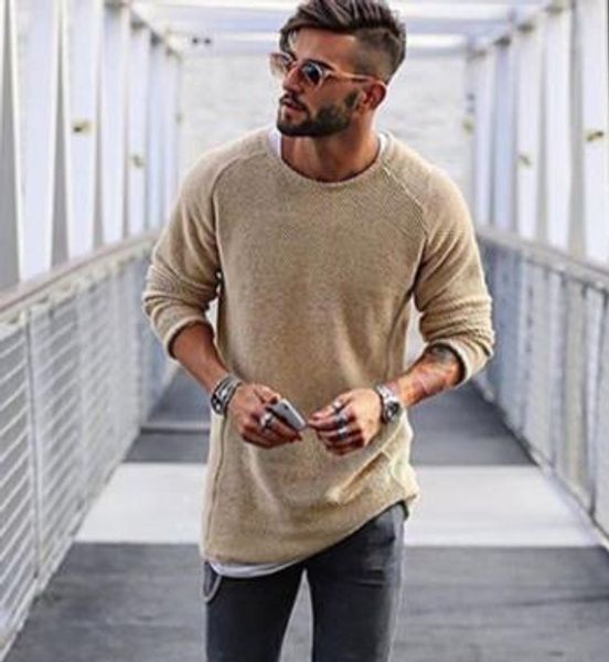 

2018 new men's solid color pullover sweater o-neck long sleeve casual fashion sweater, White;black