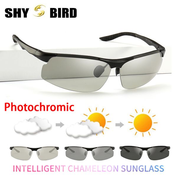 

men pchromic polarized sunglasses aluminum magnesium driving glasses chameleon all day change color for snow light shades, White;black