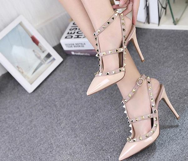 

16color sheepskin pumps fashion rivet party shoes women 6cm 8cm 10cm high heels genuine leather eu34-41 size with box, Black