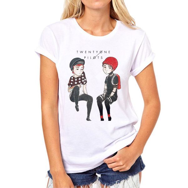 

wholesale-summer rock roll pattern t-shirt fashion twenty one pilots women's t shirt casual 21 pilots short sleeve punk tee shirts 79n-3#, White