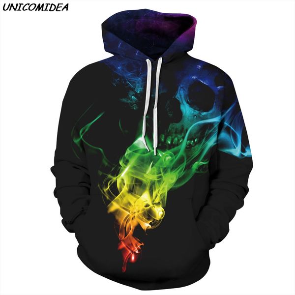 

hoodies men women colorful smoke skulls 3d sweatshirts tracksuits men hoodies hooded hoody pullovers 4xl, Black