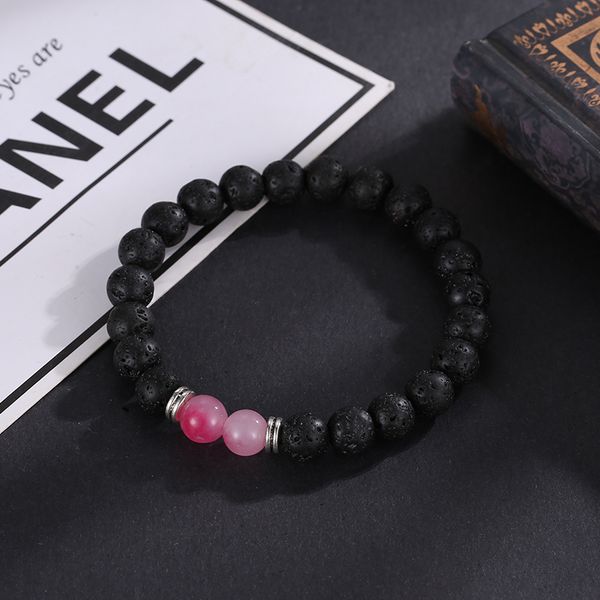 

moreon 8mm black lava, volcanic stone, multicolored natural stone beads, men and women fashion elastic bracelet