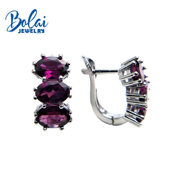 

bolaijewelry,natural purple garnet oval 5*7mm gemstone clasp earring 925 sterling silver fine jewelry women christmas gift box, Golden;silver