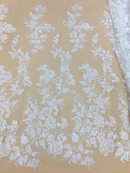 

beautiful embroidered floral tulle lace fabric for wedding dress, veil lace stylish costume prom dress fabric by 5 yard, White;gold