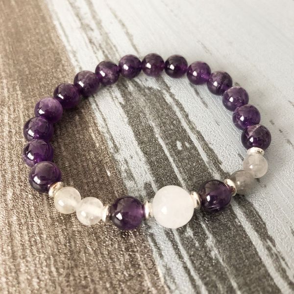 

fancy selenite amethysts labradorite spiritual moon bracelet healing beaded woman ladies purple stone bracelet, Golden;silver