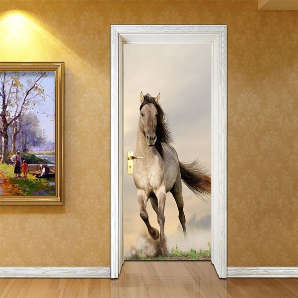 Diy Creative Animal Horse Door Stickers Corridor Wallpaper Pvc Poster Wall Mural Office Bedroom Living Room Awterproof Art Home Decoration Buy Wall