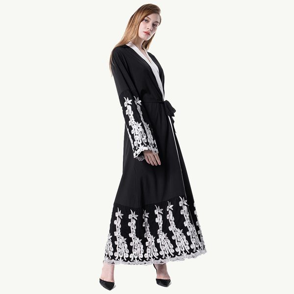 

wholesale muslim women patchwork open abaya dress s-2xl plus size muslim long sleeved evening party dress, Red