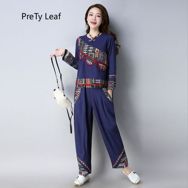 

2018 autumn national wind cotton and linen loose suit, Gray