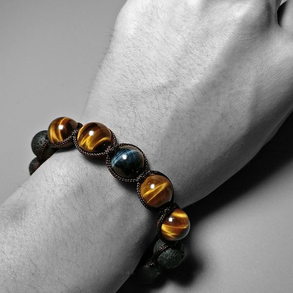 

природный синий тигровый глаз камень желтый тигровый глаз камень орлиный глаз браслет ручной работы рука и строка ювелирные изделия для мужч, Black