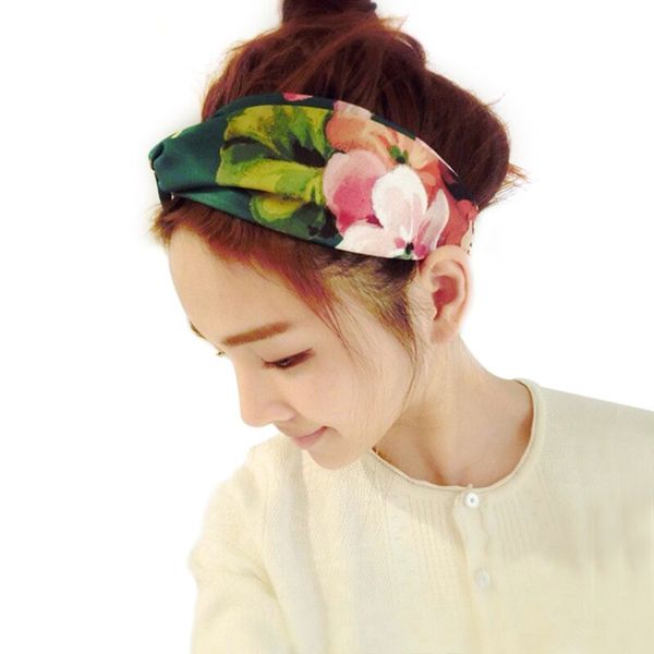 

floral printed hair accesorries headbands women head band fresh girl hairbands floral print silk satin fabric hair band elastic