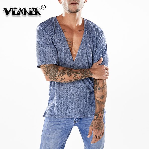 

2018 new men's deep v neck t shirt short sleeve slim fit t-shirts male solid color hip hop high street streetwear, White;black