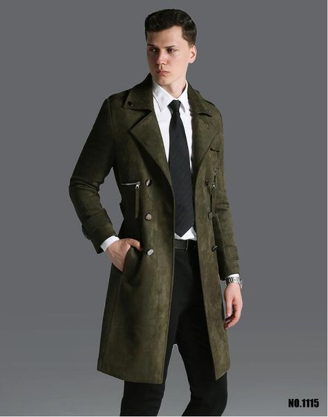 

chaoshan deer velvet trench coat in the long paragraph new double-breasted coat men's large size long-sleeved jacket s-6xl, Black
