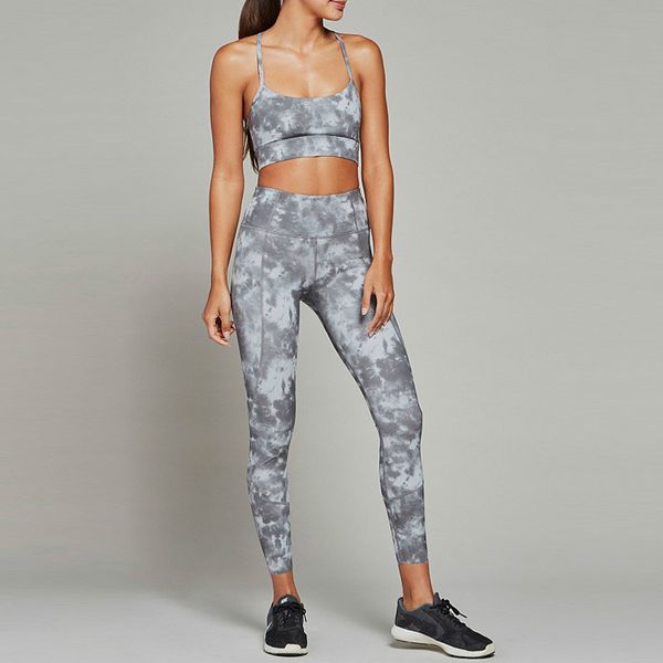 

high waist fitness sport suits women yoga set print stretch women gym clothes running workout 2 pieces suit sleeveless slim fit, White;red