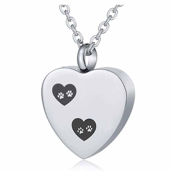 

pet paw print heart cremation urn necklace silver dog/cat ashes casket keepsake pendant