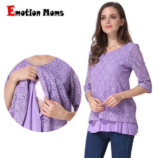 

emotion moms new 3/4 sleeve lace maternity clothes nursing pregnancy breastfeeding for pregnant women maternity t-shirt, White