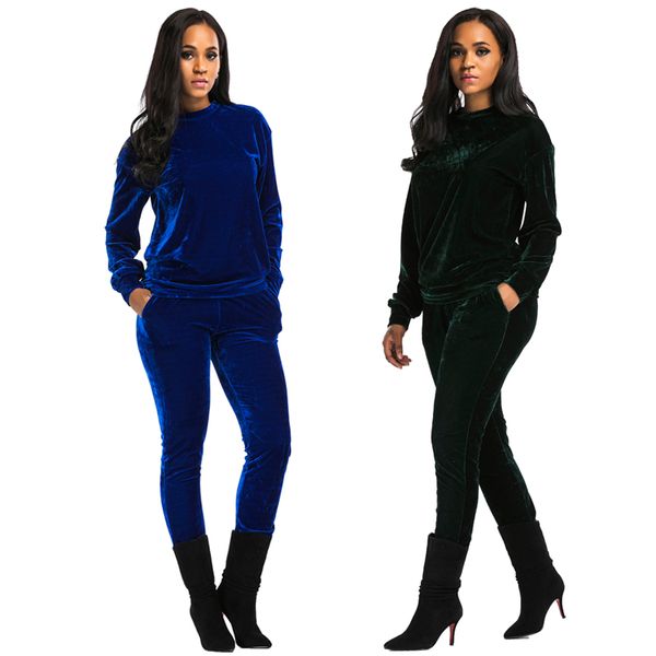 

o-neck women autumn winter velvet set warm velour tracksuit 2 piece sets velours suit female valuable female fashion, Gray