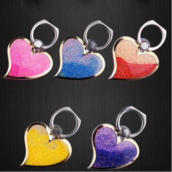 Rotante 360 Liquid Finger Grip Bling Glitter Heart Supporto per gancio universale per telefono cellulare Supporto per iPhone 6 7 8 Samsung tablet pc