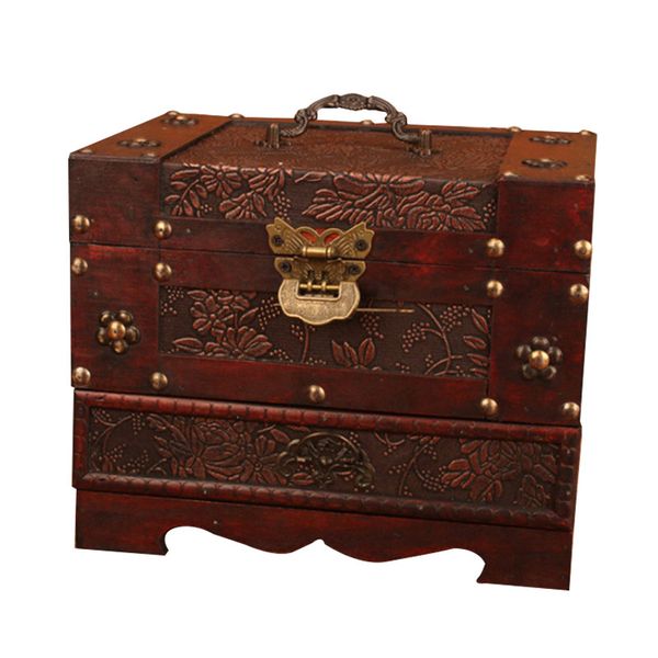 2019 Antique Europe Old Dressing Box Wooden With Lock Big Jewelry