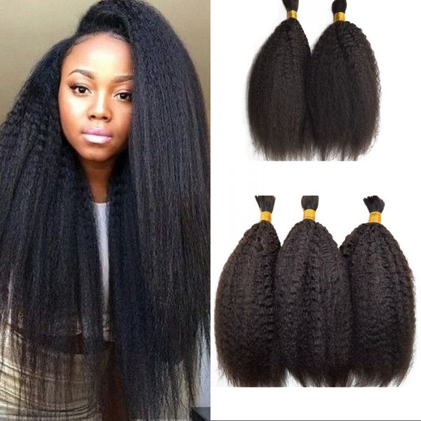 Peruvian Kinky Straight Bulk Human Hair For Braiding 3 Bundles