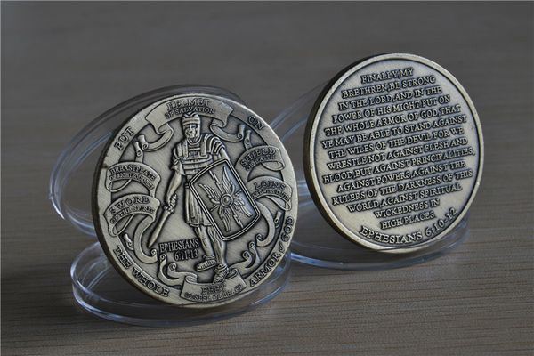 

доспехи бога ефесянам 6: 10-12 бронзовый вызов монеты подробные произведения искусства