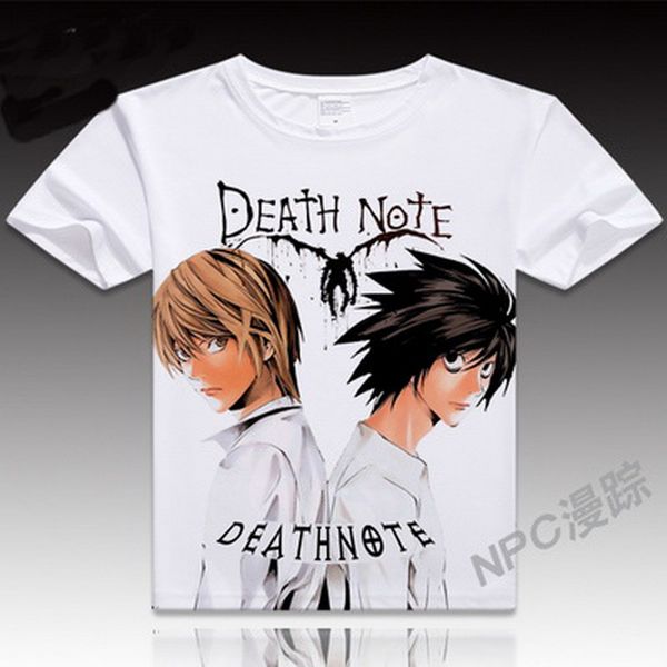 

anime tee death note t-shirt anime yagami light cosplay short sleeve t shirt  lawliet breathable men women tees, White;black