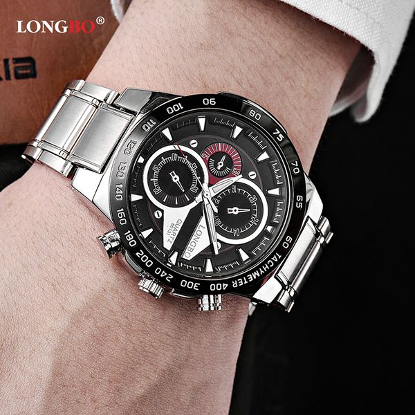 

longbo brand men's watch casual sport steel waterproof quartz wristwatches relogio masculino fashion watches 80131, Slivery;brown
