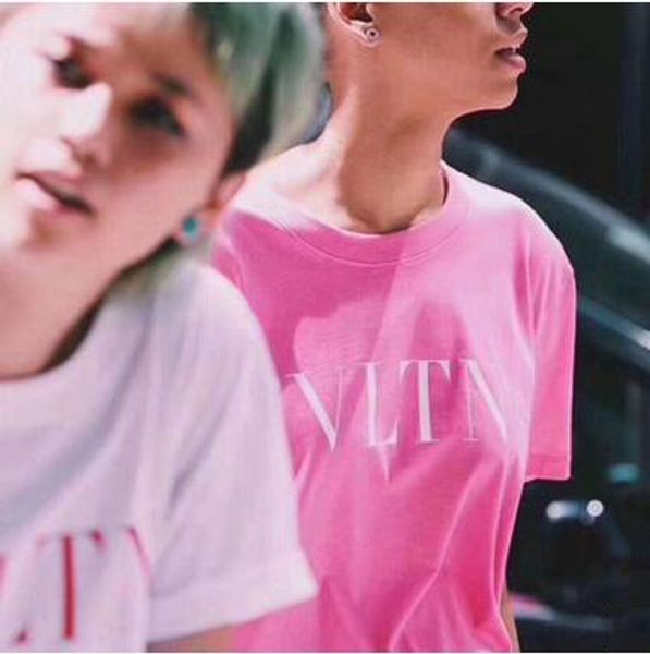 

early sleeve neck solid oversize letter popular cotton pink t shirts crew spring short printed t-shirts fashion tees shirt suhte, Black