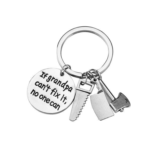 

if grandpa can't fix it.no one can"keychain for grandpa birthday gifts saw and axe tools sets key chain key ring, Silver
