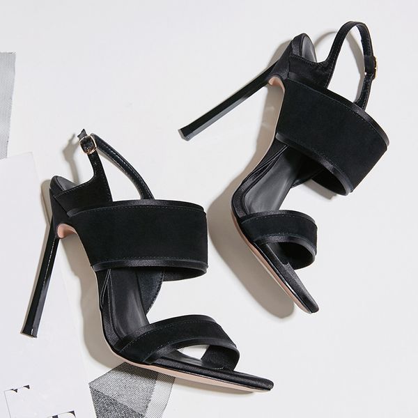 

summer patchwork thin high heel women sandals concise open toe ankle buckle strap 10cm 8 cm stiletto pumps party dress shoes, Black