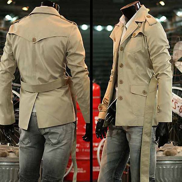 

s-xxxl 2018 new men's men's fashion windbreaker long single-breasted trench coat korean slim windbreaker coat plus size, Tan;black