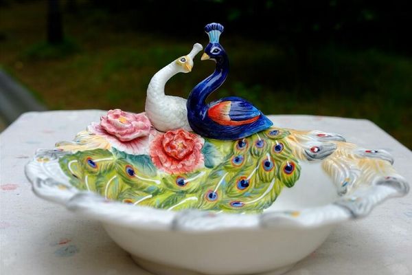 amanti del pavone in ceramica frutta caramelle contenitore piatto ciotola dessert snack piatto di insalata decorazioni per la casa decorazione di nozze statuetta artigianale