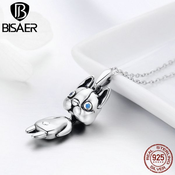 

bisaer popular authentic 925 sterling silver moving french pendant chain necklace for women fashion jewlery gift gxn233