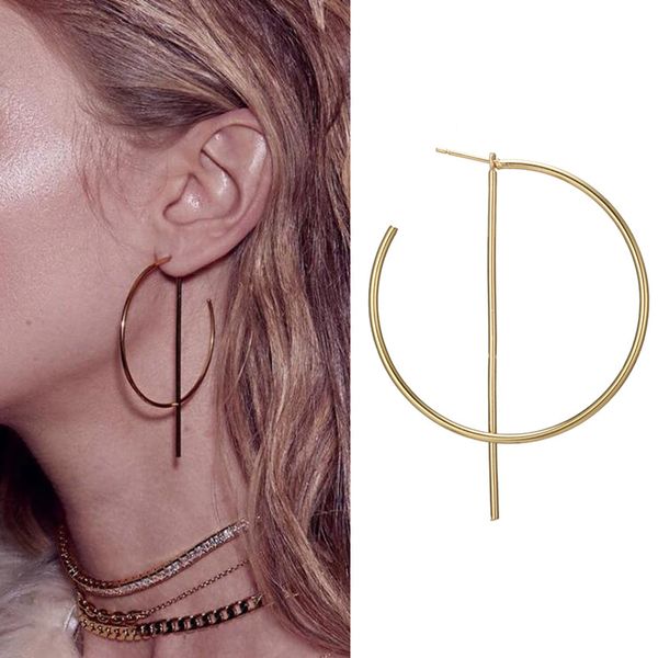 

new fashion hiphop big round hoop earrings for ladies metal wedding party jewelry 2018 women huggie circle earrings accessories, Golden;silver