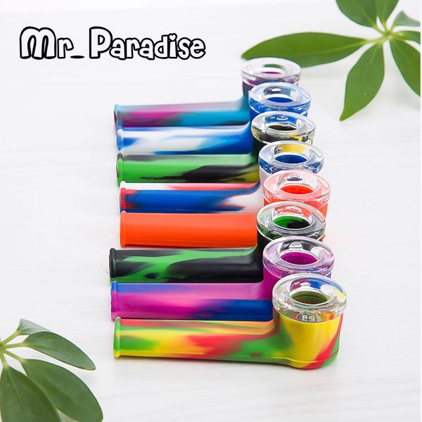 

Силиконовая трубка со сменным стеклянной миской смешанного цвета курящего кальян трубы сухой травы качества еды Кремний Бонг DHL