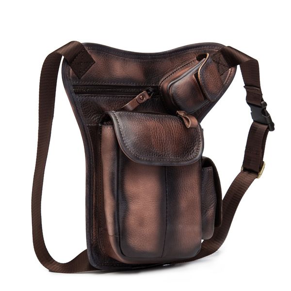 

crazy horse real leather design men vintage coffee small belt messenger bag waist pack drop leg bag pouch 3106db