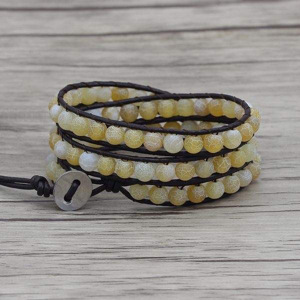 

yellow matt beads bracelet leather wraps beaded bracelet yellow dragon beads yoga bohemian dropshipping 3 wraps, Golden;silver