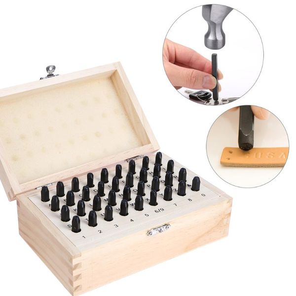 36 adet 3mm 4mm Paslanmaz Çelik Mektup Numarası Damgalama Metal Yumruk Pul Set Aracı Kiti Için Deri Ahşap Zanaat Için Ahşap Kutu