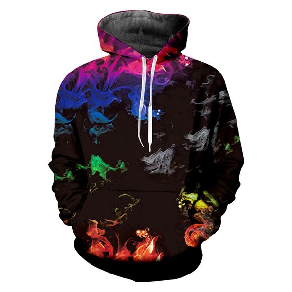 

leisure fashion drand sports men's hoodie 3d printing horror colorful flower men hipster pullover casual sweatshiets, Black