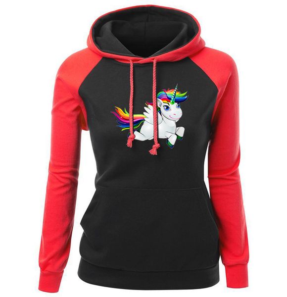 

women's sportswear 2018 spring streetwear new arrival brand clothing hoody print unicorn kawaii harajuku sweatshirt for women, Black