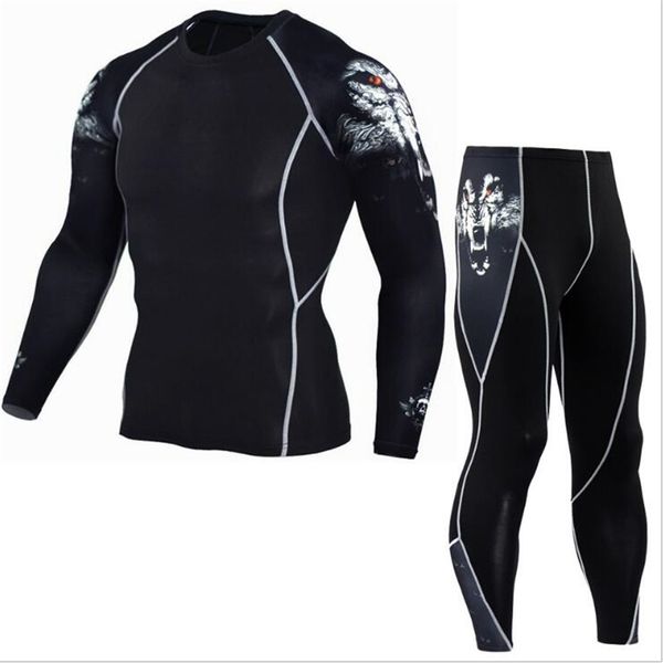

mma rashguard men's multi-functional fitness pants-t-shirt set 3d print men's trousers trousers rashgard kit, Black