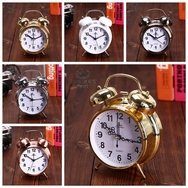 

vintage dual twin bell round metal alarm clocks battery operated bedside analogue led light kids adults travel clock yyy9798