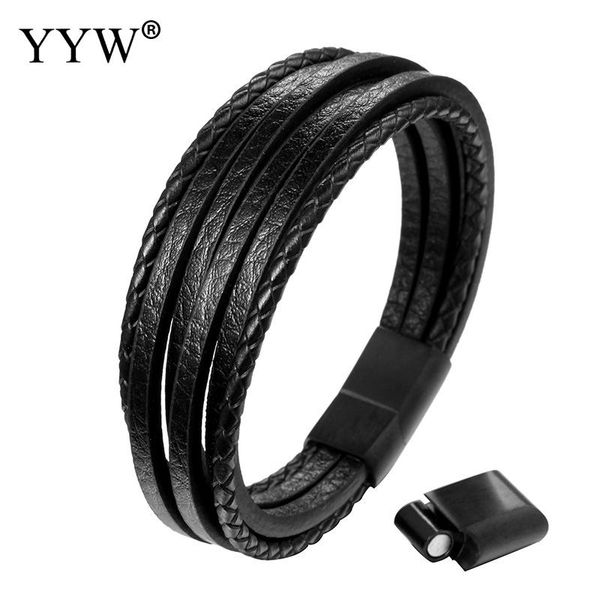 

multi-layer black leather bracelet men charm wristband bracelet bangles for women pulseras male jewelry accessories, Golden;silver