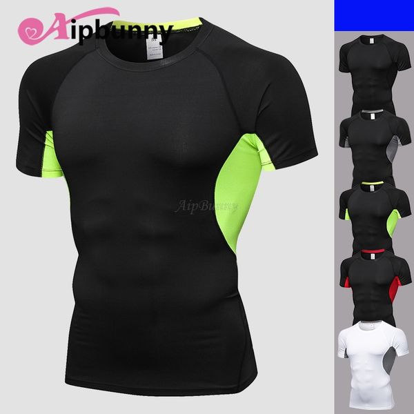 

slim fit compression breathable men's shirts short sleeves running jogging sport fitness wear bodybuilding tee shirt, White;red