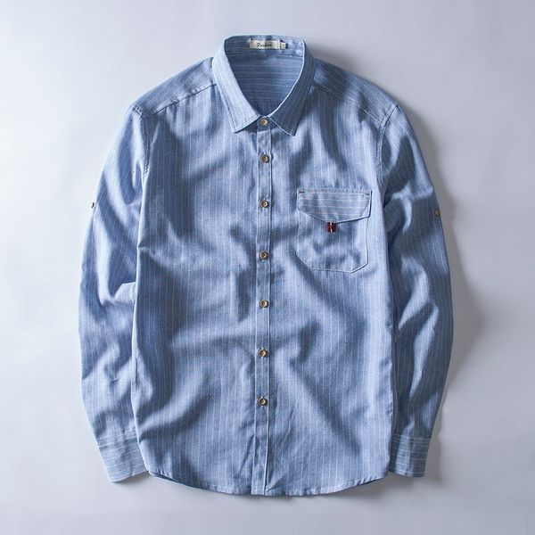 

cotton and linen mixed striped shirt men brand casual slim sky blue shirts male long sleeve flax fashion shirt mens chemise, White;black