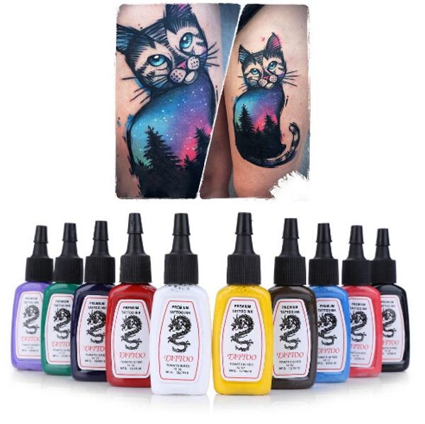 Atacado-10pcs / Set cores brilhantes duradoura tatuagem completa pigmento Kit de sobrancelha Lip Henna tinta de maquiagem permanente para corpo de tintas de tatuagens